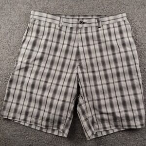 PGA TOUR Shorts Mens 34 Golf Black Shadow Plaid Performance EUC